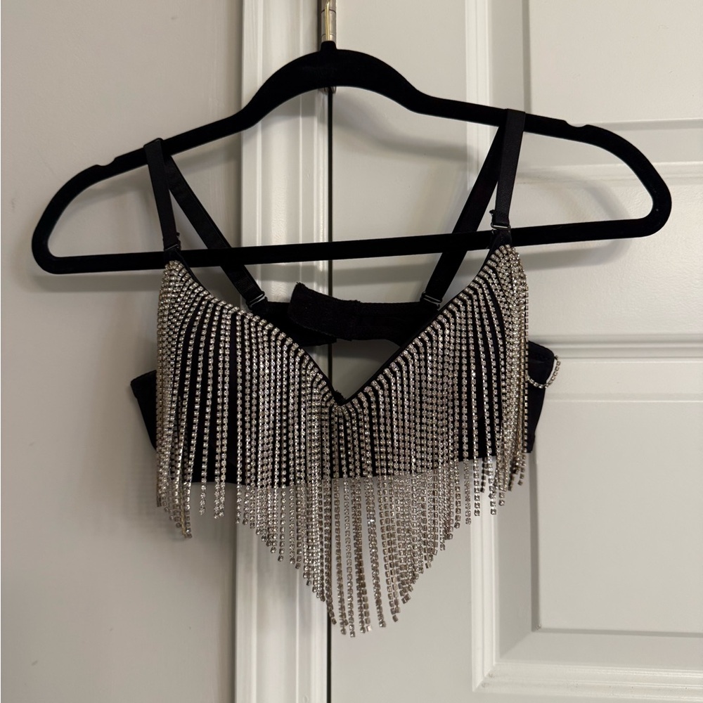 Elegant Black and Silver Beaded Women's Top